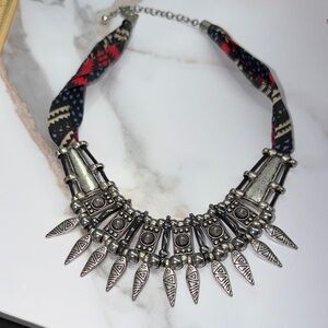 Silver Tribal Necklace with Black and Red Accents